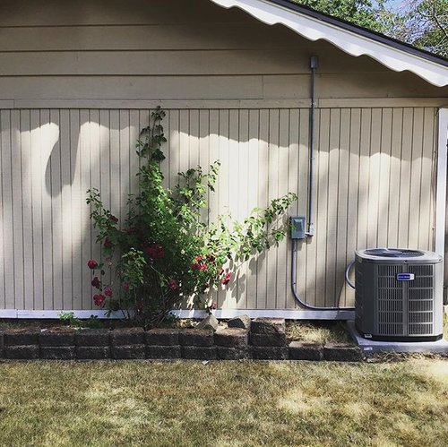 air conditioner by rose bush